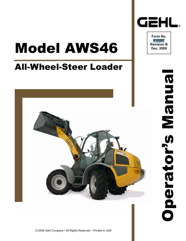 GEHL AWS46 All Wheel Steer Loader Operator Manual 918267 PDF Download