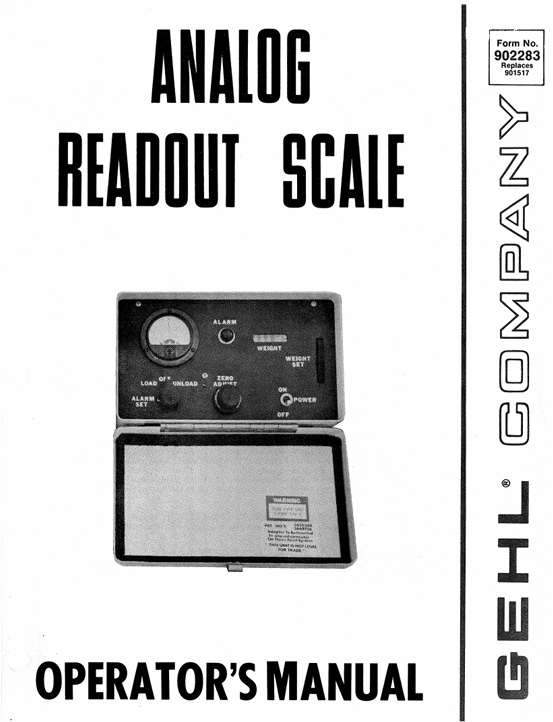 GEHL Analog Readout Scale Operator Manual 902283 PDF Download