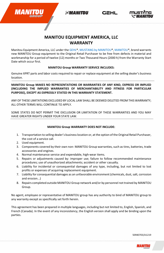 GEHL Articulated Loader AL140 AL540 Operator Manual Download PDF