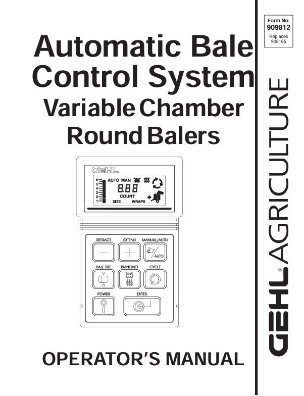 GEHL Automatic Bale Control System Variable Chamber Round Baler Operator Manual 909812 PDF