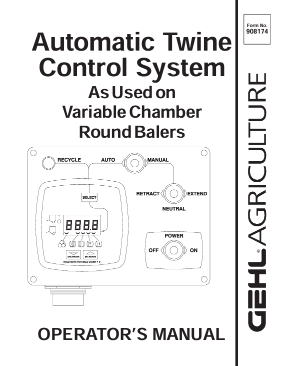 GEHL Automatic Twine Control System Round Baler Operator Manual 908174 PDF