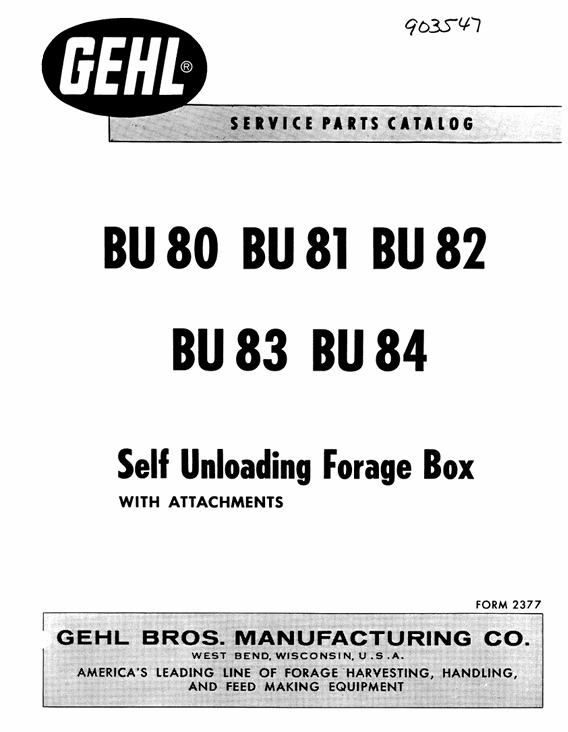 GEHL BU80-BU84 Self Unloading Forage Box Operator Manual PDF