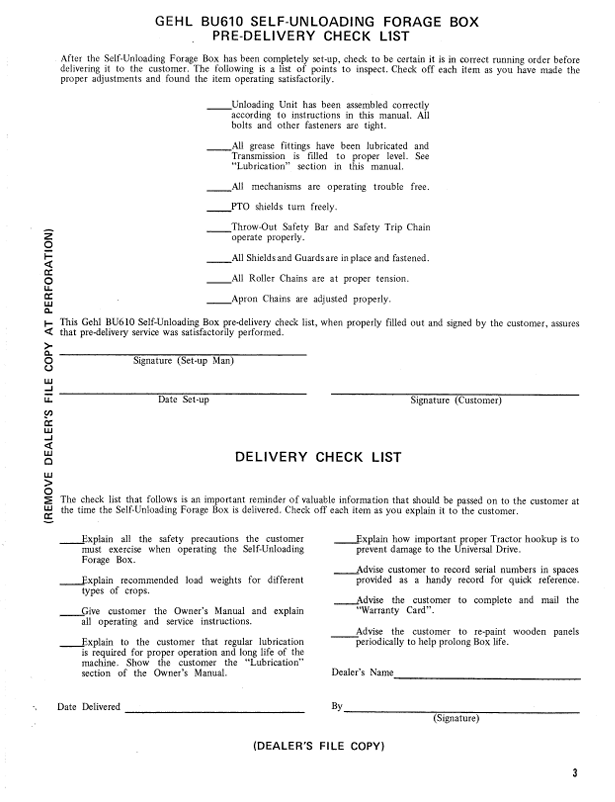 GEHL BU 610 Forage Box Maintenance and Operation Manual PDF