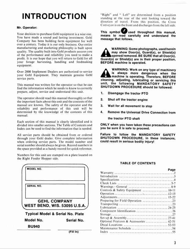 GEHL BU 940 Forage Box Operators Manual 902848 PDF File