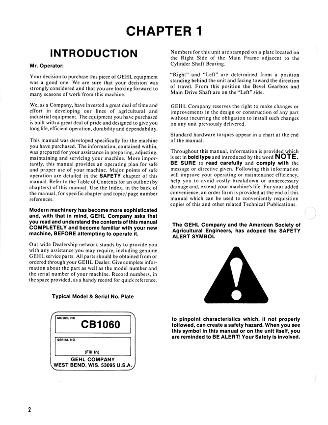 GEHL CB1060 Forage Harvester Owners Operator Manual PDF 903600