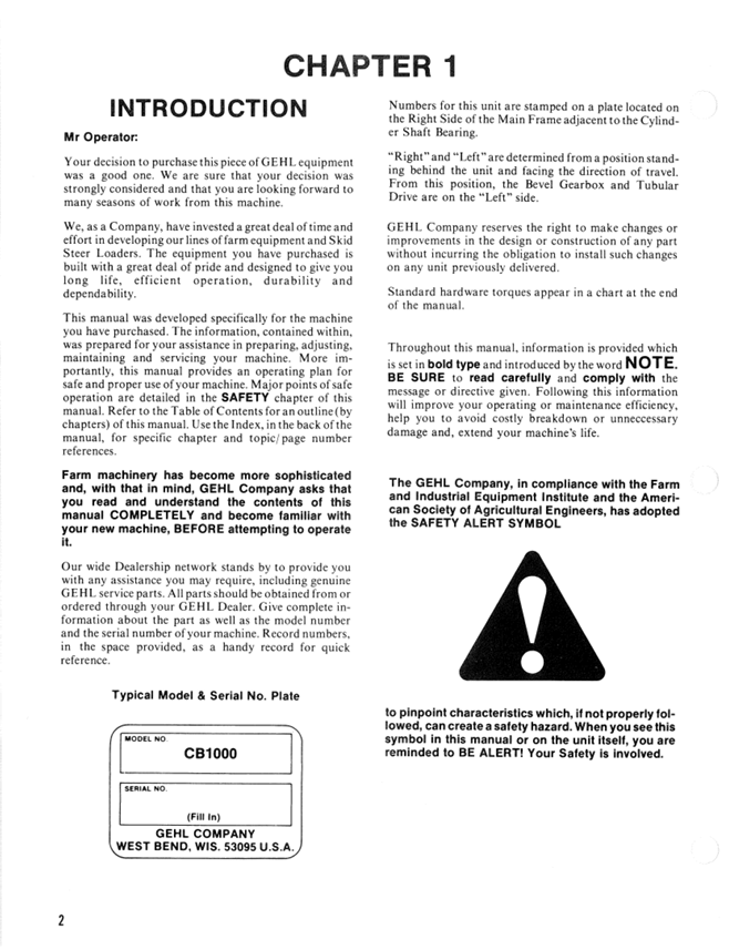 GEHL CB 1000 Forage Harvester Owners & Operator Manual PDF