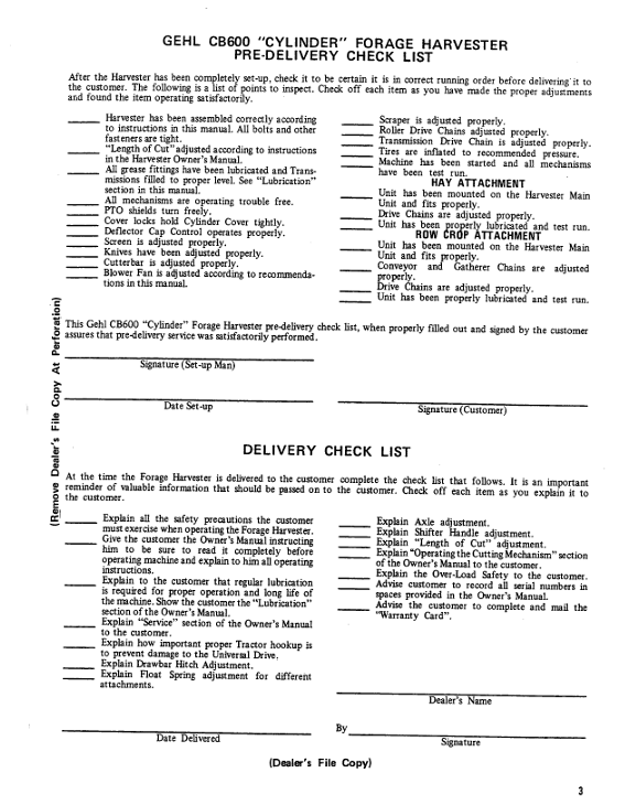 GEHL CB 600 Forage Harvester Operator & Owner Manual PDF 901558