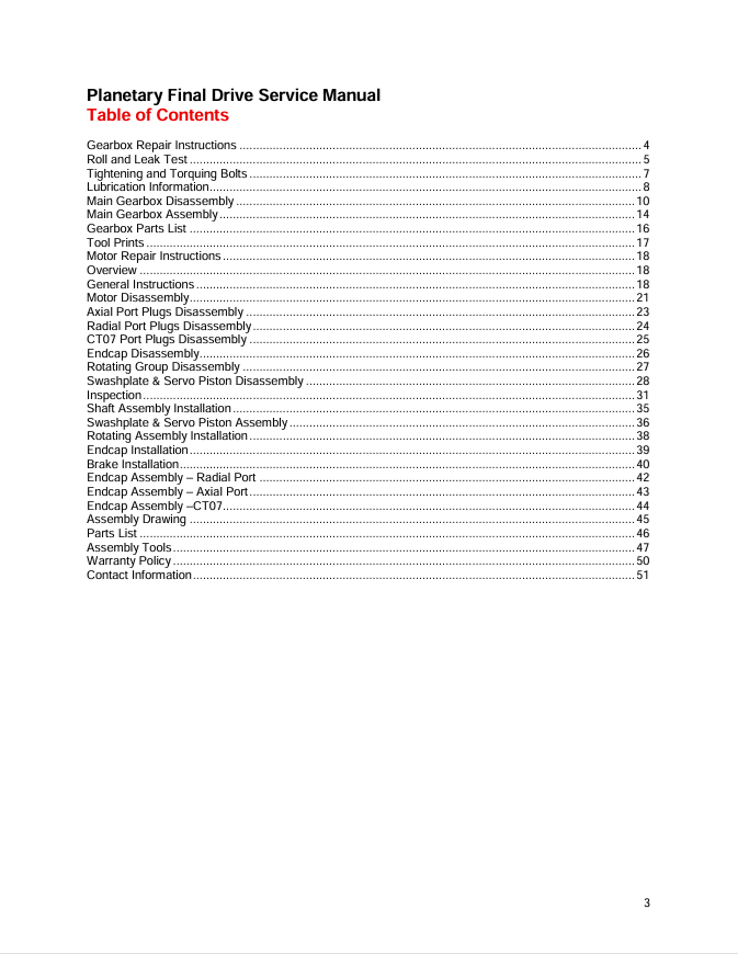 GEHL CT05 CT07 Planetary Final Drive Service Manual 50940041