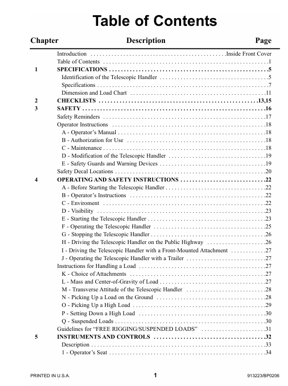 GEHL CT6-18 Low Profile Telescopic Handler Owner's Manual PDF Download