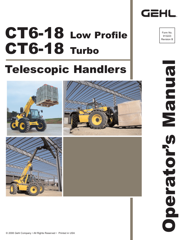 GEHL CT6-18 Low Profile Turbo Telescopic Handler Operator Manual 913223 PDF
