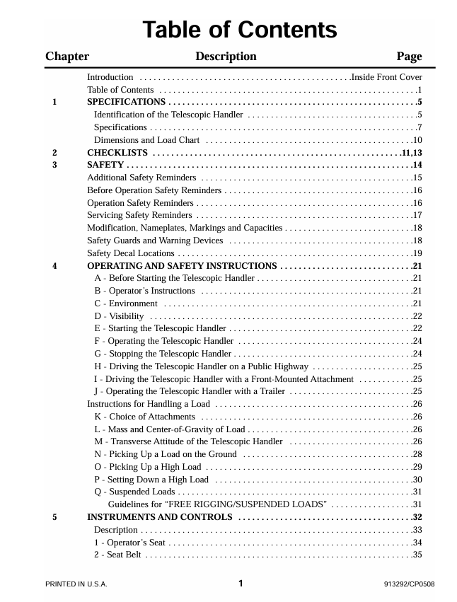 GEHL CT7-23 Turbo Telehandler Owner's Manual PDF Download
