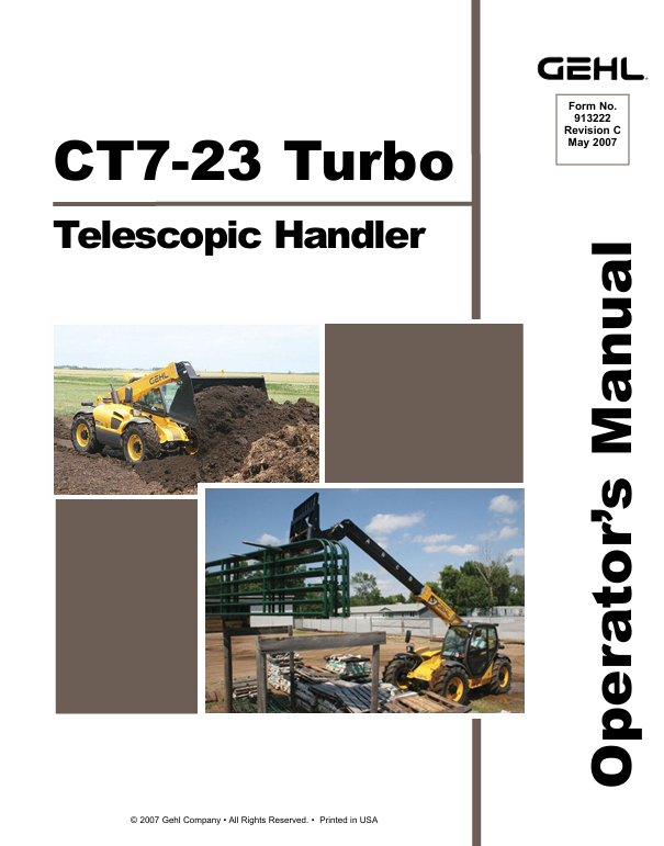 GEHL CT7-23 Turbo Telescopic Handler Operator Manual 913222 PDF