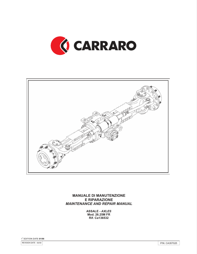 GEHL Carraro 26.25 26.28 Axle Service Manual 908483