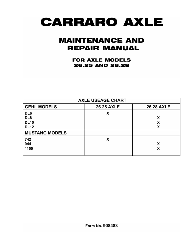 GEHL Carraro Axle 26.25 26.28 Maintenance Repair Manual PDF