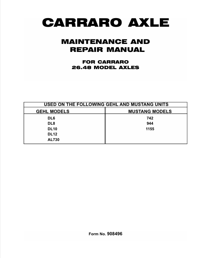 GEHL Carraro Axle 26.48 Maintenance Repair Manual 908496 PDF