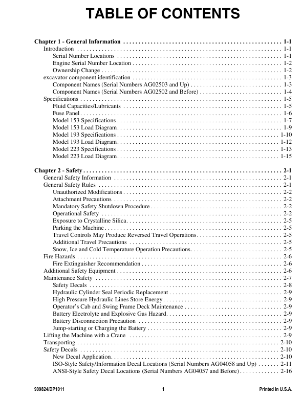 GEHL Compact Excavator 153, 193 & 223 Operator Manual 909824