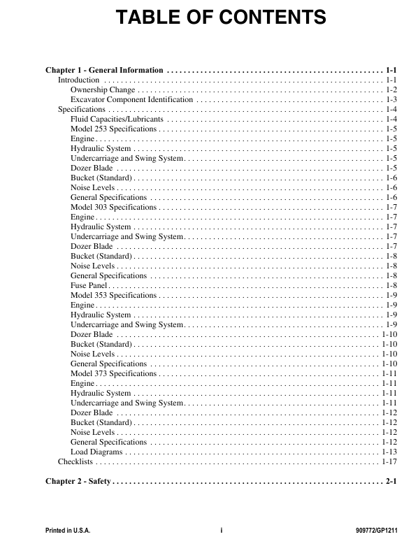 GEHL Compact Excavator Models 253, 303, 353 & 373 Manual PDF
