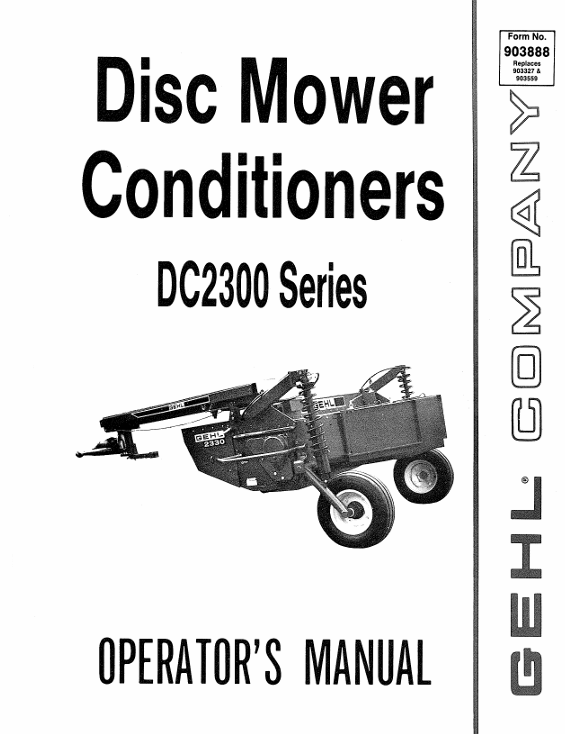 GEHL DC2300 Series Disc Mower Conditioner Operator Manual 903888 PDF