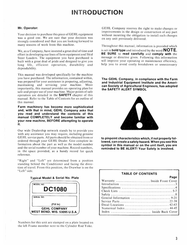 GEHL DC 1080 Operator and Service Parts Manual 903020 PDF Download