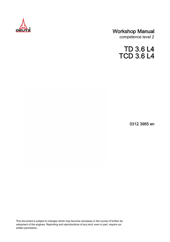 GEHL DEUTZ TD3.6 L4 & TCD 3.6 L4 Workshop Manual PDF