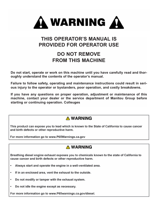 GEHL DL11-44/55 & DL12-40/55 Telehandler Operator Manual 50960172
