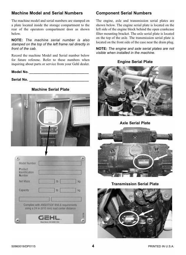 GEHL DL7 DL9 DL11 DL12 Telescopic Handler Manual 50960019 PDF