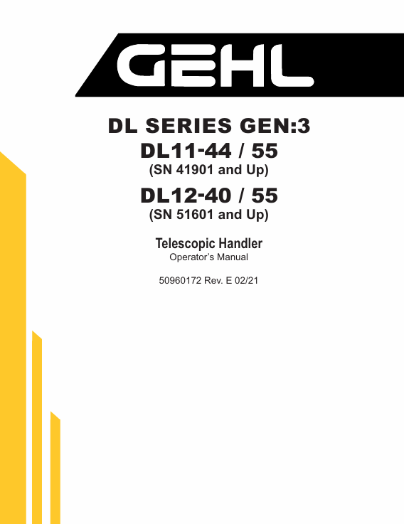 GEHL DL Series Gen 3 DL11-44/55 DL12-40/55 Operator Manual PDF