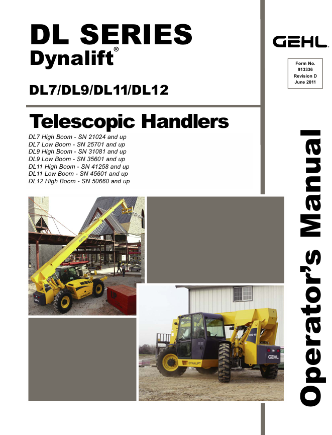 GEHL DYNALIFT DL7 DL9 DL11 DL12 Telescopic Handler Operator Manual 913336 PDF