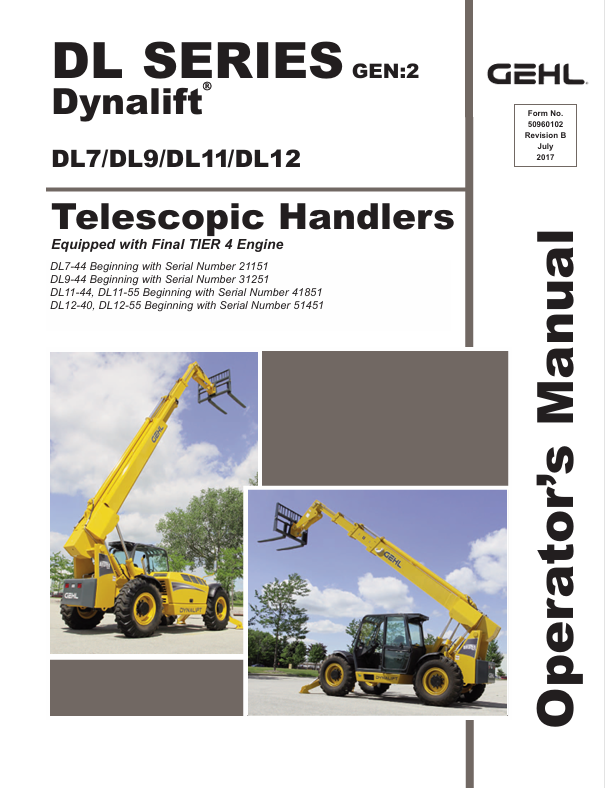GEHL DYNALIFT DL Series GEN:2 DL7 DL9 DL11 DL12 Operator Manual PDF