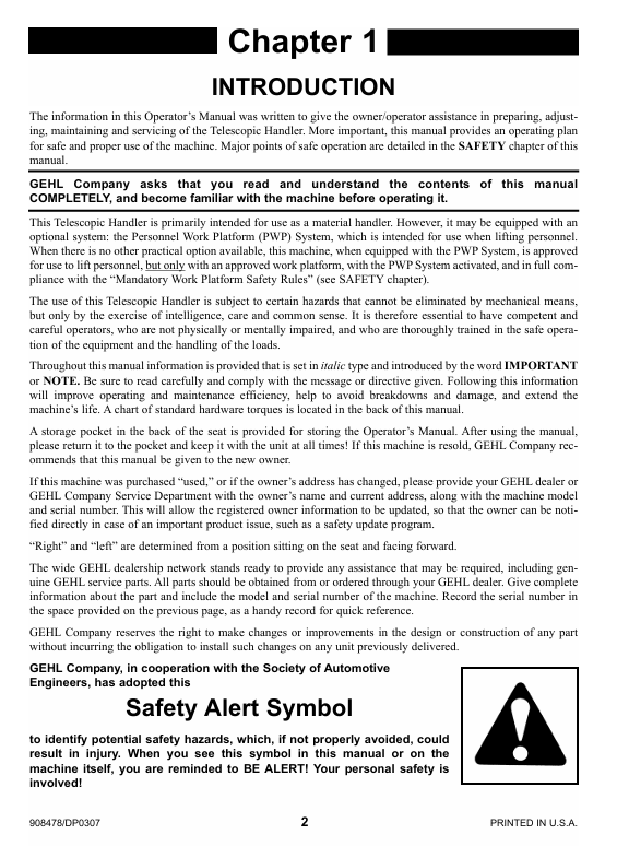 GEHL DYNALIFT DL Series Telehandler Operator Guide 908478 PDF