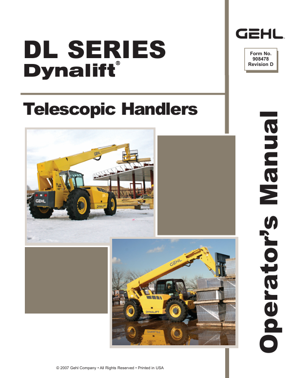GEHL DYNALIFT DL Series Telescopic Handler Operator Manual PDF 908478