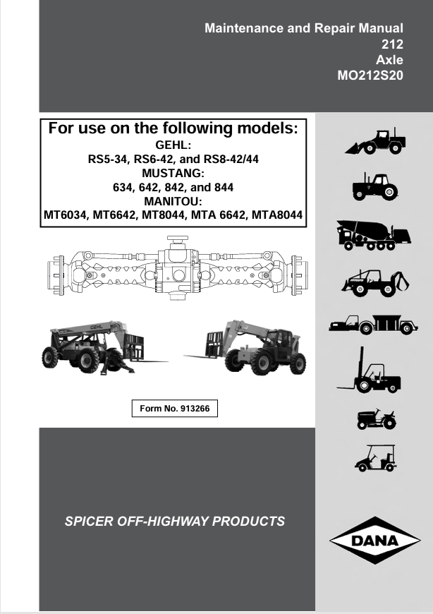 GEHL Dana 212 MO212S20 Axle Maintenance & Repair Manual PDF