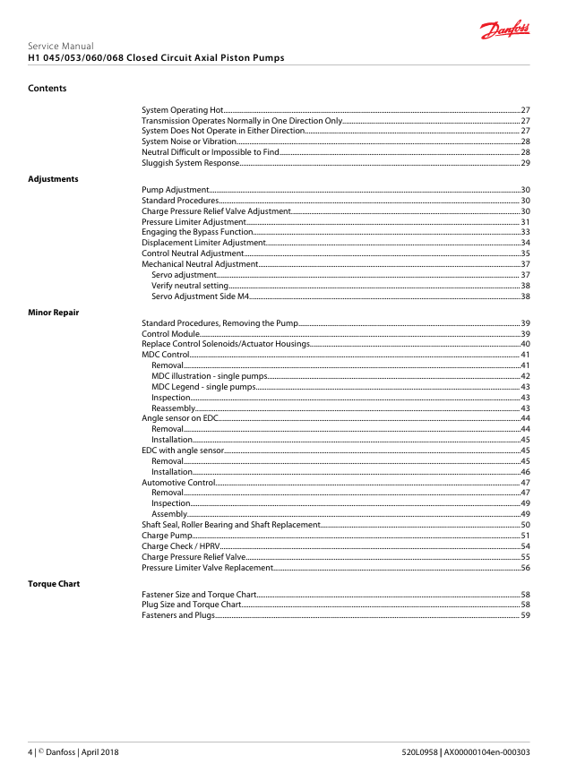 GEHL Danfoss H1 Series Closed Circuit Axial Piston Pump Workshop Manual PDF
