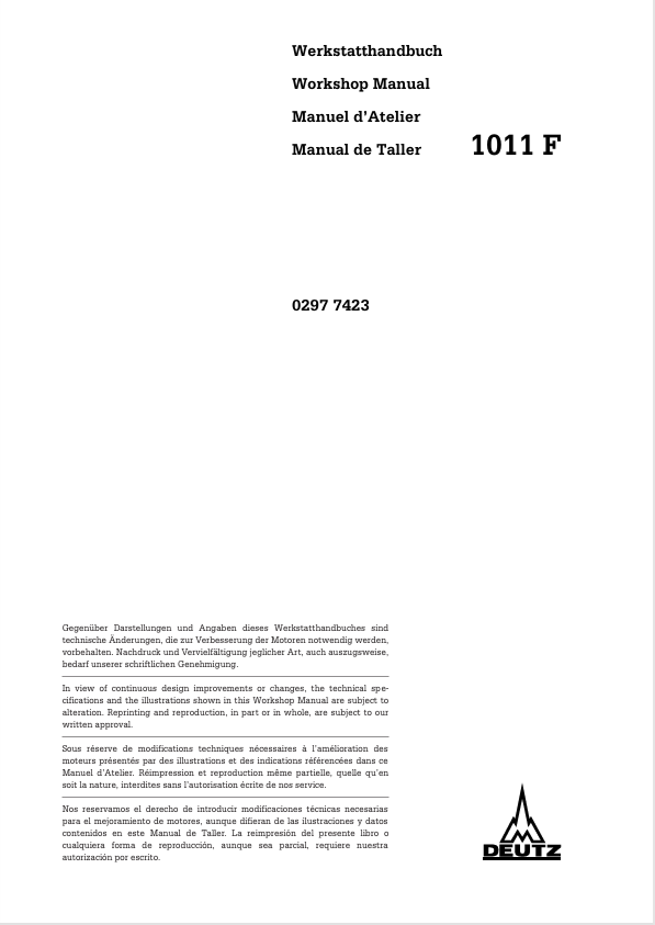 GEHL Deutz 1011 F Engine Service Manual 915097 PDF