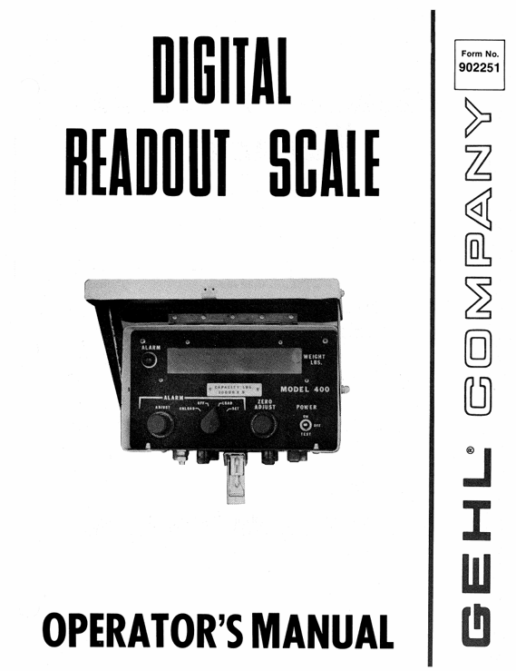 GEHL Digital Readout Scale Operator Manual 902251 PDF Download