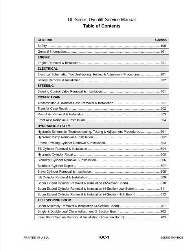 GEHL Dynalift DL6 DL7 DL8 DL9 DL10 DL11 DL12 Service Manual