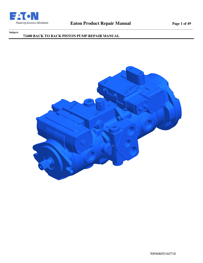GEHL EATON 72400 Back to Back Piston Pump Repair Manual PDF