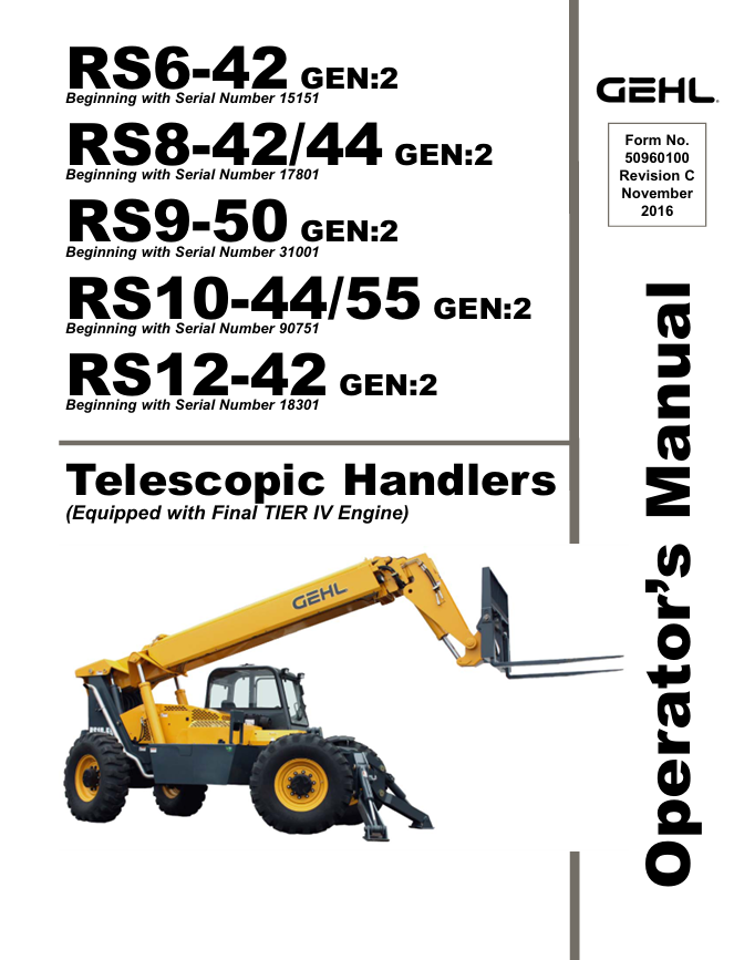 GEHL Gen:2 Telehandler Operator Manual 50960100 PDF Download