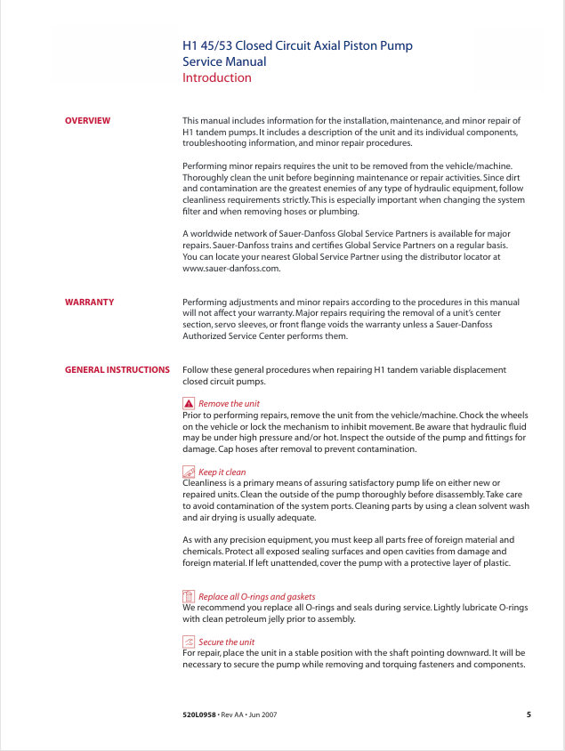 GEHL H1 45/53 Closed Circuit Pump Maintenance Manual PDF