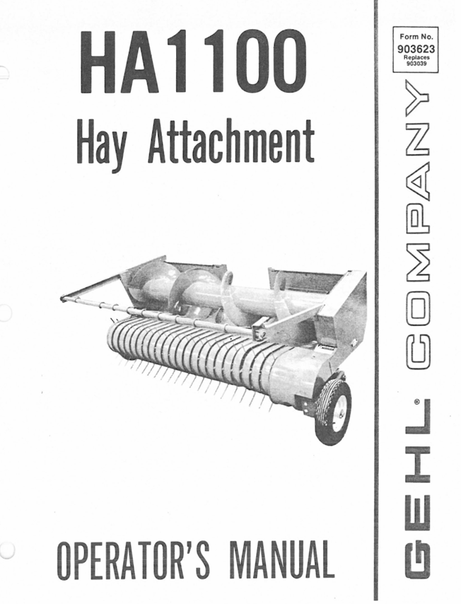GEHL HA1100 Hay Attachment Operator Manual 903623 PDF Download