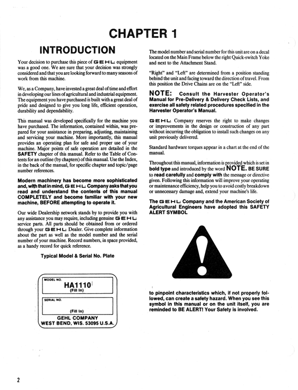 GEHL HA1110 Hay Attachment Operation & Maintenance Manual PDF 903674