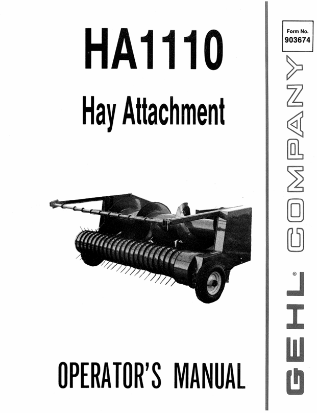 GEHL HA1110 Hay Attachment Operator Manual 903674 PDF Download