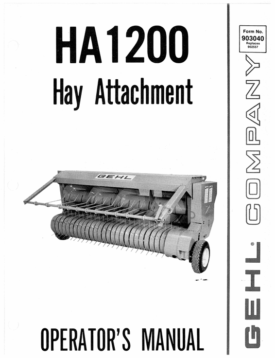GEHL HA1200 Hay Attachment Operator Manual 903040 PDF Download