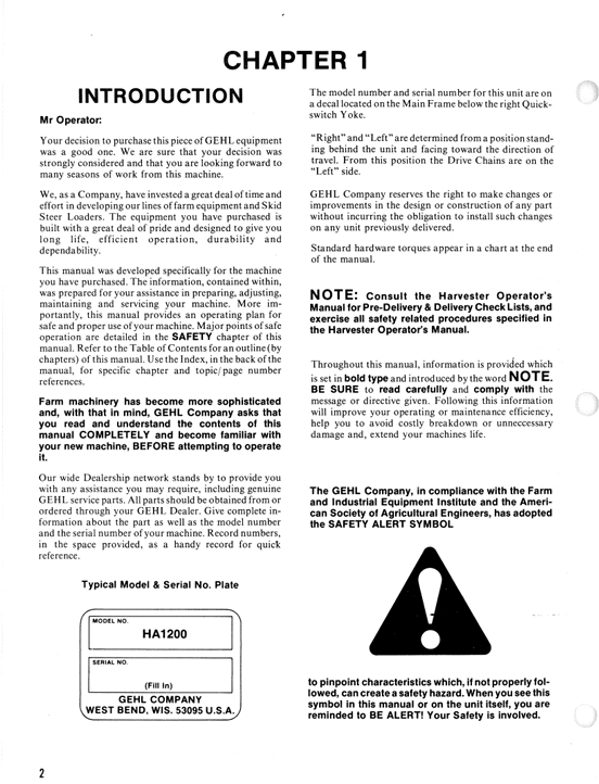 GEHL HA1200 Hay Attachment Owner's Operator Manual 903040 PDF