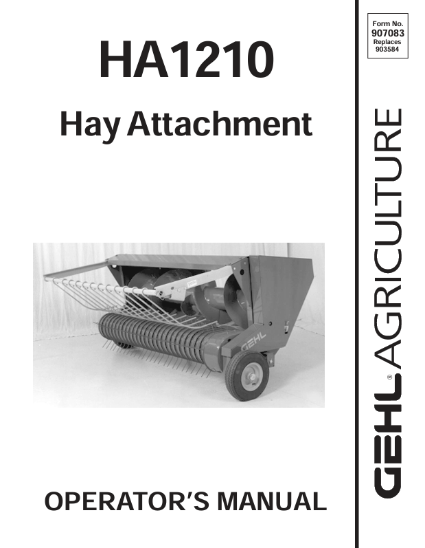 GEHL HA1210 Hay Attachment Operator Manual 907083 PDF Download