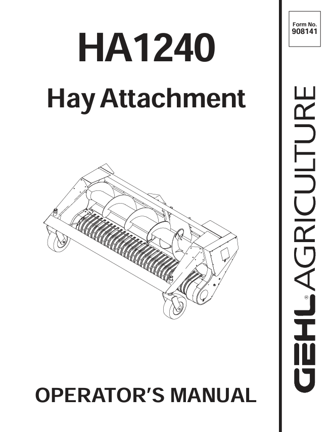 GEHL HA1240 Hay Attachment Operator Manual 908141 PDF Download