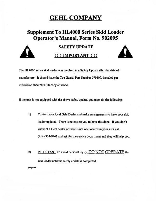 GEHL HL 4300/4500/4600/4700 Loader Operator Manual 902095 PDF