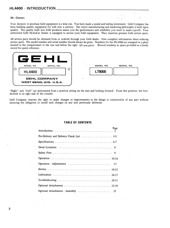 GEHL HL 4400 Wheel Loader Operator Manual PDF – 901556