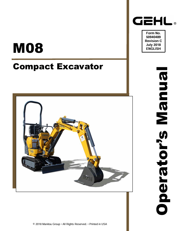 GEHL M08 Compact Excavator Operator Manual 50940489 PDF Download