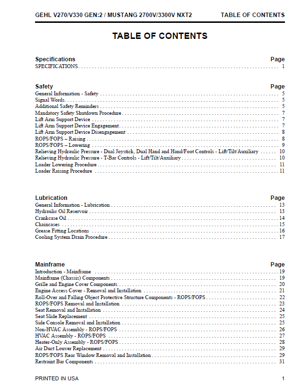 GEHL & MANITOU/MUSTANG Skid Steer Loader Workshop Service Manual 50950192 PDF